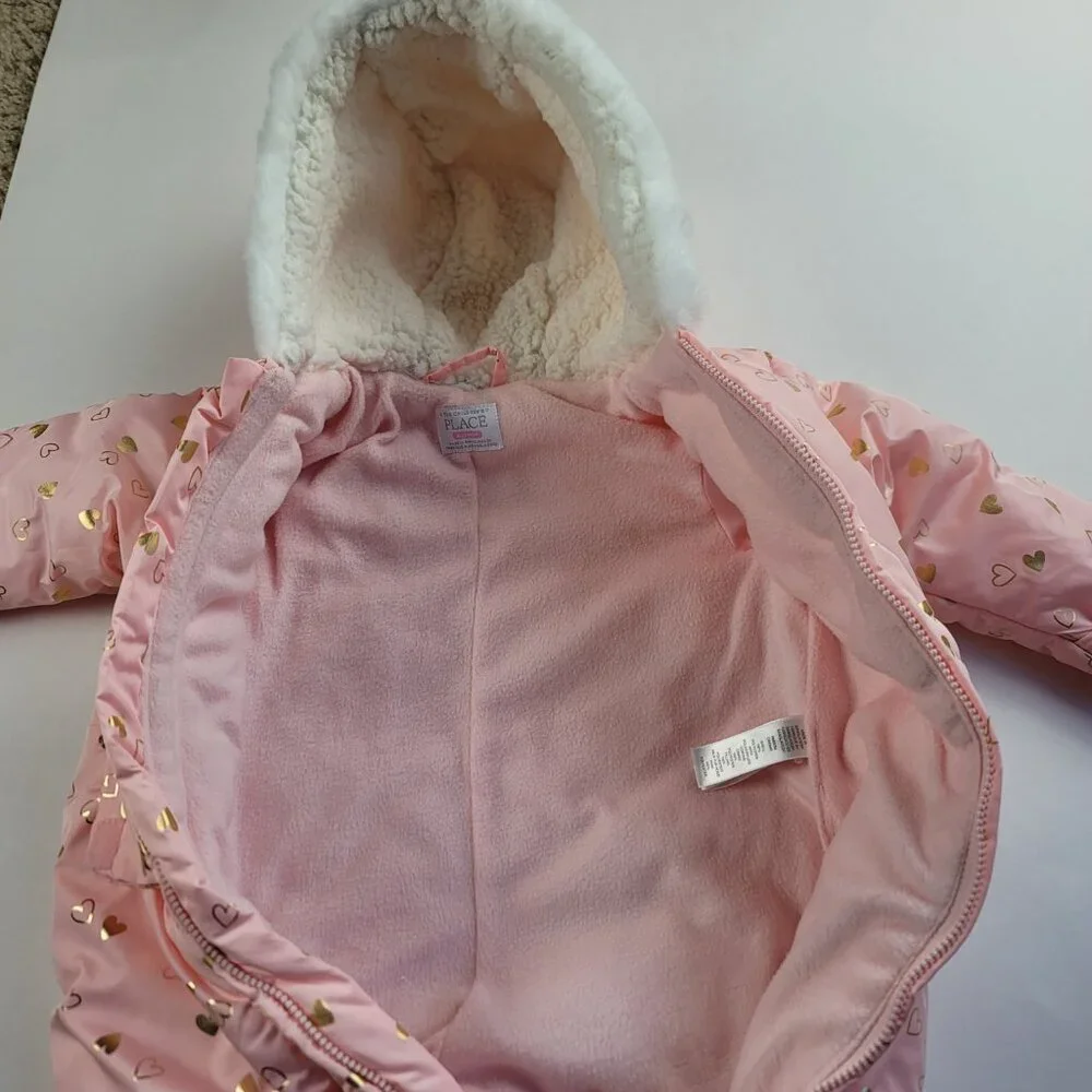 The Children’s Place Baby Girl Heart Snowsuit Pink Gold